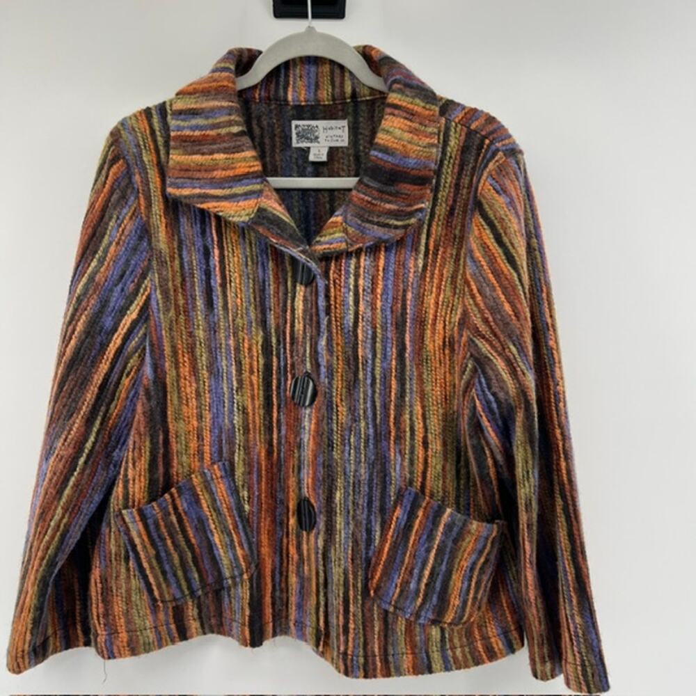 Habitat Clothes to Live In Multicolor Striped Button Jacket Womens L Yarn Boho